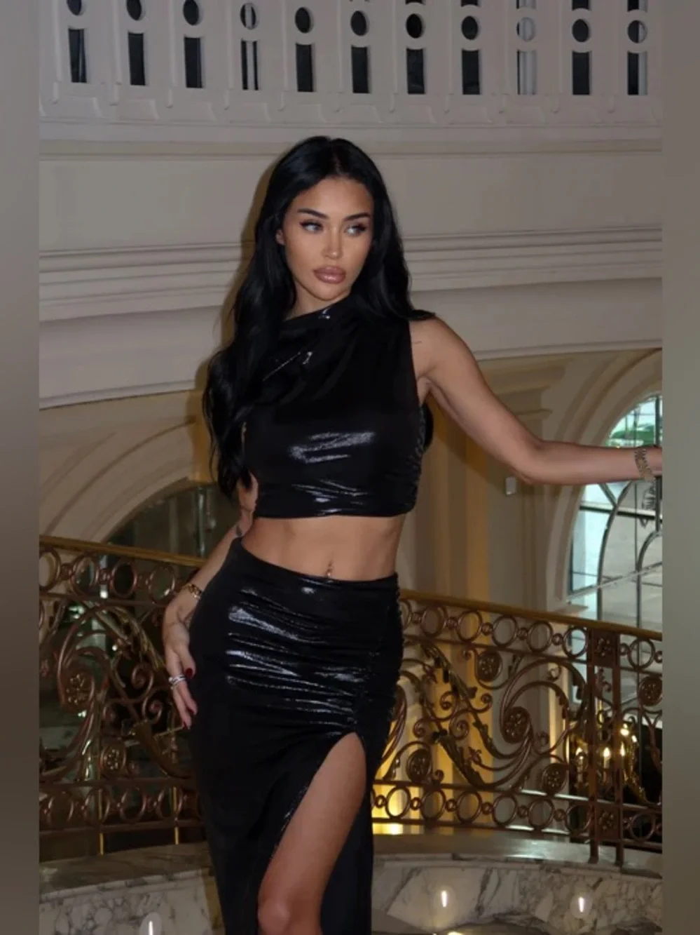 Metallic Moves Black Skirt and Top Set Size S Small Fashion Nova Party Club Hot